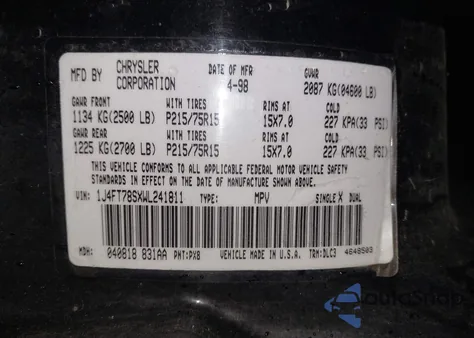 1998 Jeep Cherokee Limited z USA, uszkodzony, nr VIN 1J4FT78SXWL241811